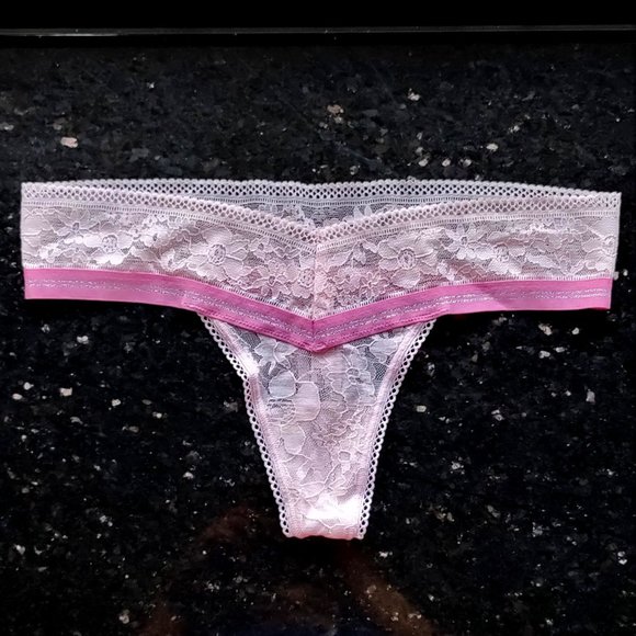 Victoria's Secret Pink and White lace thong panty size M